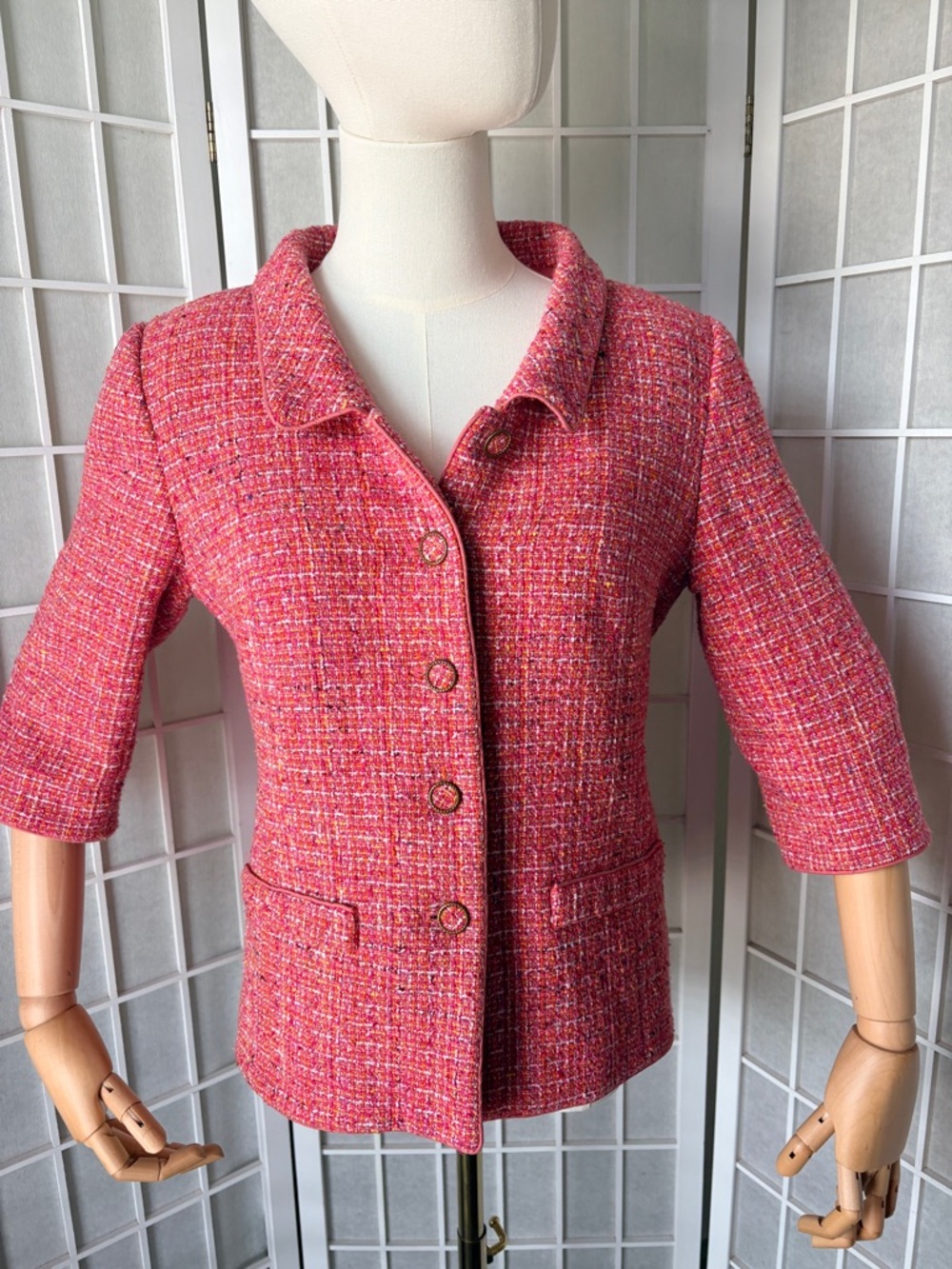 Talbots Pink Tweed 3/4 Sleeve Blazer 4/6P